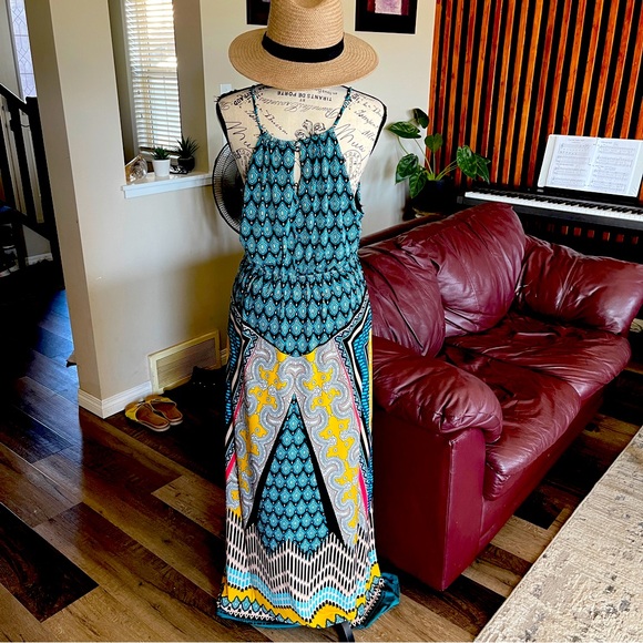 London Time Blue Bohemian Haltered Maxi Dress Size 8 - Picture 2 of 14